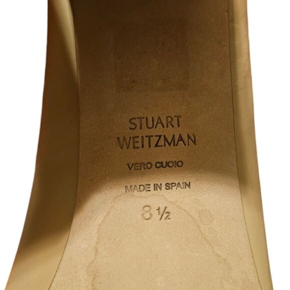 STUART WEITZMAN Stuart 85 Pointed Toe Block Heel Pumps Nude Leather - Size 8 1/2 - Picture 8 of 9